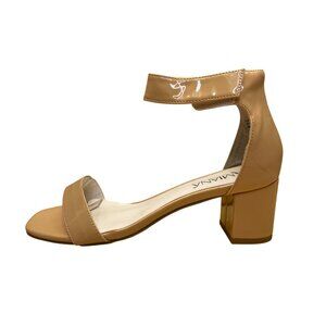 Amiana Women’s Nude Patent Square Toe Adjustable Strap Block Heel Sandals Size 3